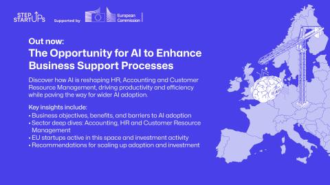 A visual announcing the launch of the report _The Opportunity for AI to Enhance Business Support Processes_ and highlighting key insights